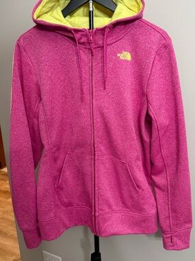 The North Face Pink Full-Zip Hoodie with Yellow Lining Size Large